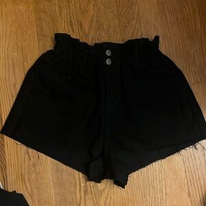 Princess Polly Black Denim Shorts w/ Scalloped Waistband